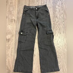 S.O.N.G. Black Wide-Leg Cargo Jeans - Women's Size 7/28